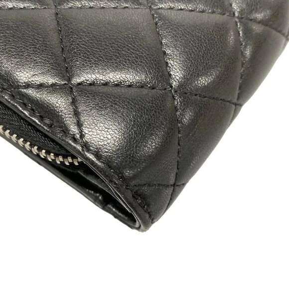 Auth CHANEL Matelasse Black Lambskin Trifold Wallet - Picture 6 of 13